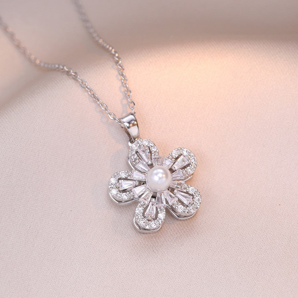 Female Minority Fashion Design Rotating Bauhinia Zircon Flower Necklace - X1212 MegaBDM
