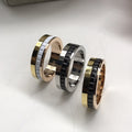 Women's & Men's Pure Sier Two-circle Small Rotatable Good Luck Comes Fashion Rings - Black Circle without Diamond [White Gold Color]] / No. 5 MegaBDM