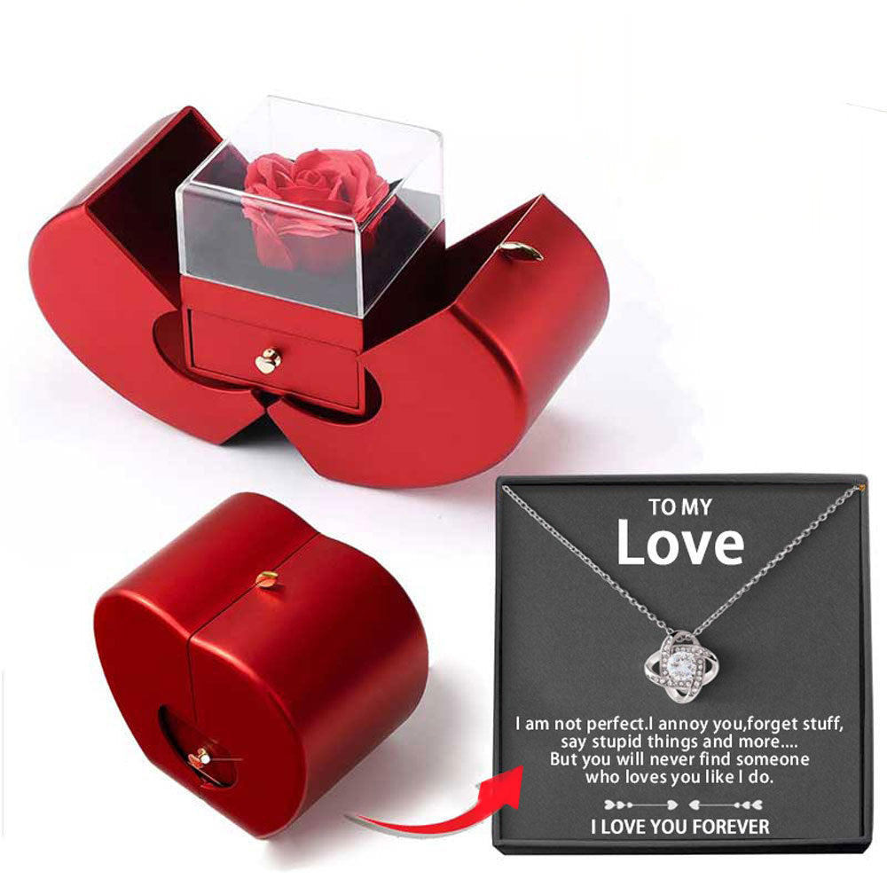 Box High-grade Four-leaf Clover Female Apple Necklace - Necklace (Silver) a Card Piece Apple Box MegaBDM