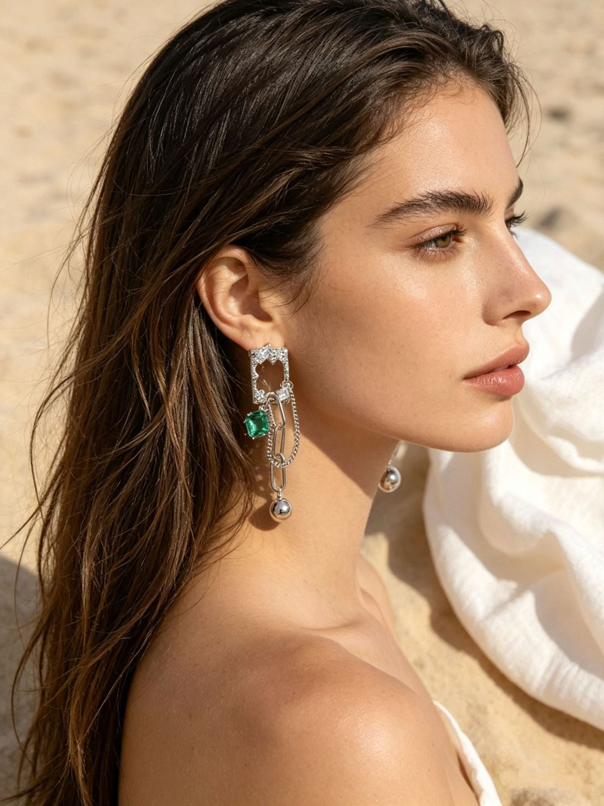 Female Light Luxury Minority Sensitive Circle Earrings - 0140 Gemstone Green MegaBDM