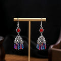 Turquoise Bohemian Palm Owl Bronze Carved Geometric Feather Earrings - E6009-3 MegaBDM