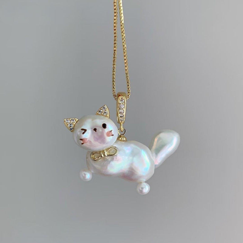 Personalized Pet Imitation Pearl Cat Clavicle Pendants - Golden Kitten Necklace MegaBDM
