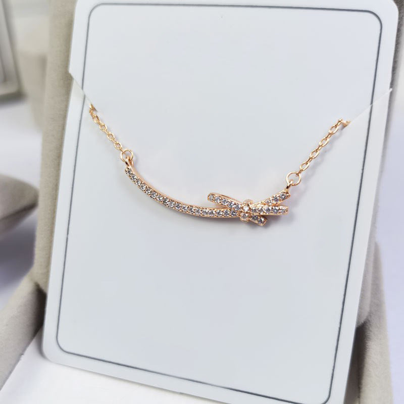 Female Clavicle Chain Affordable Luxury Fashion Necklace - 054 Rose Gold. Smile Bow Necklace / 300 Silver MegaBDM