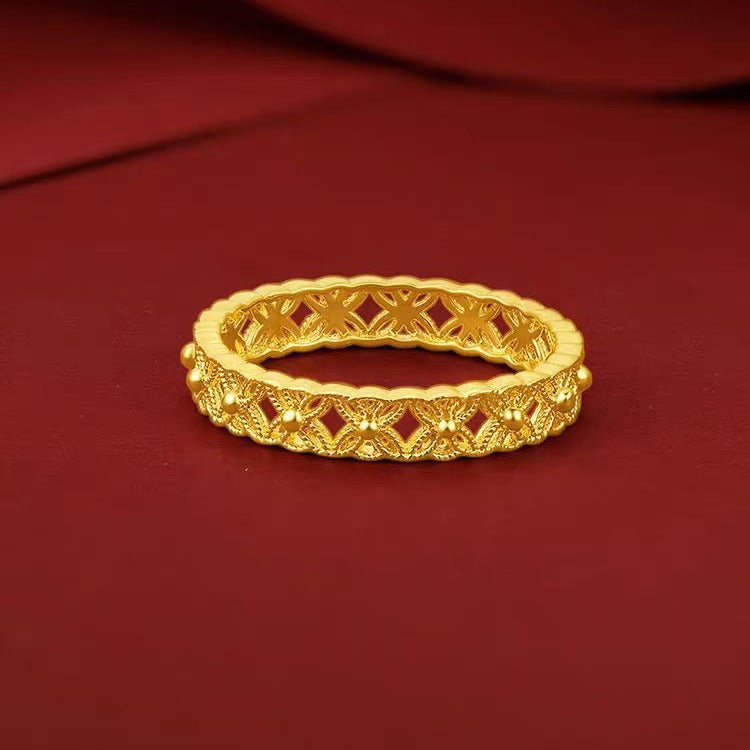Flower Lace Brass Gold-plated Copper Coin Pattern Closed Valentine's Day Ring MegaBDM