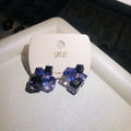 Women's Elegant For Stereo Rhinestone Fashion Fantasy Crystal Cube Stud Earrings - Purple MegaBDM