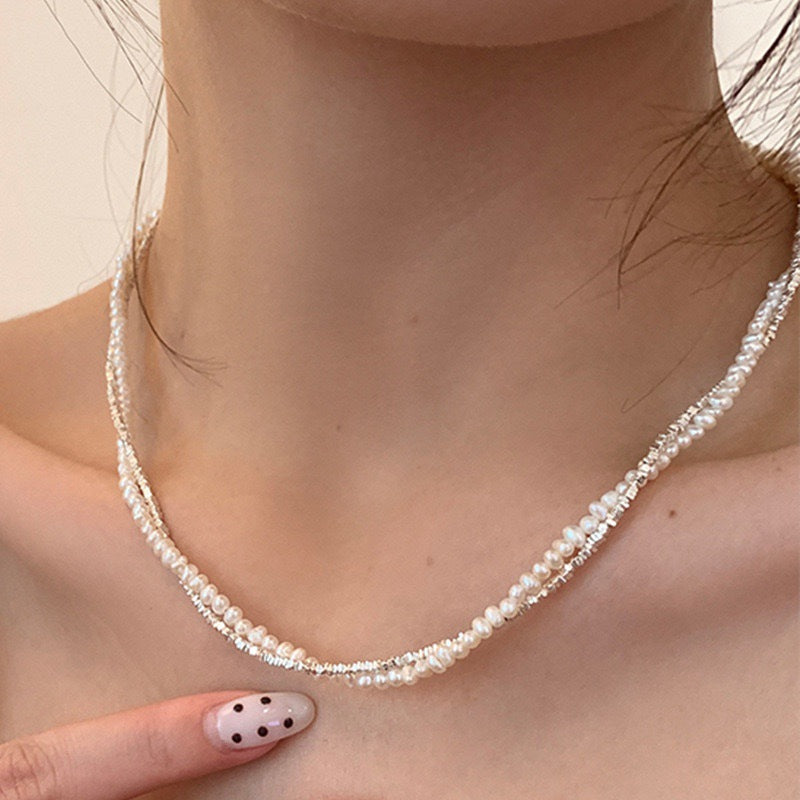 Sier Pearl Winding Female Niche Retro Personality Minimalism Graceful Clavicle Necklace MegaBDM