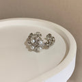 Women's Zircon Female Twin Pearl Opening Adjustable Rings - 06 Four Pearl Cross Ring MegaBDM