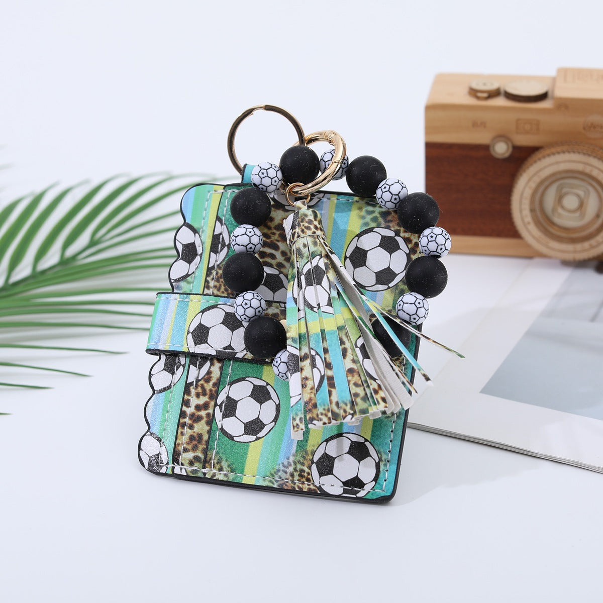 Sports Wooden Bead Card Holder Document Bracelets - Football (Big Beads) MegaBDM