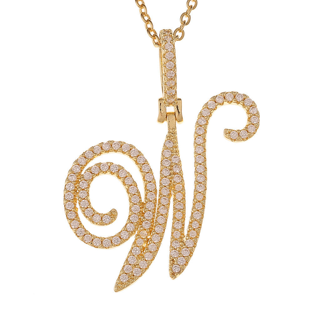 Women's & Men's Micro Inlaid Zircon Grass English Letter Pendants - W (Including Chain) Gold MegaBDM