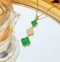 Women's Steel Triple Double-sided Clover Full Diamond Clavicle Chain Light Luxury Necklaces - C216 Golden Green MegaBDM