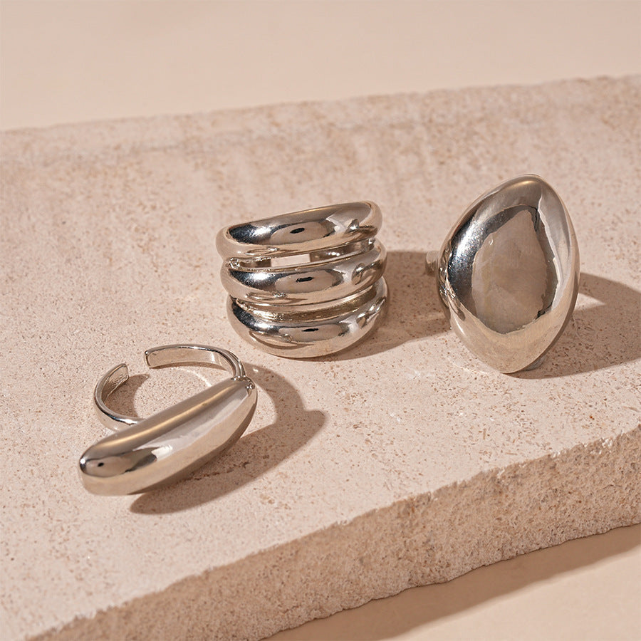 Rose Flower Love Pearl Light Luxury High Sense Ring - 30# Ring-Silver (Three-Piece Set) MegaBDM