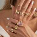 Women's Irregular Geometric Inlaid Imitation Pearl Design Open Ring MegaBDM