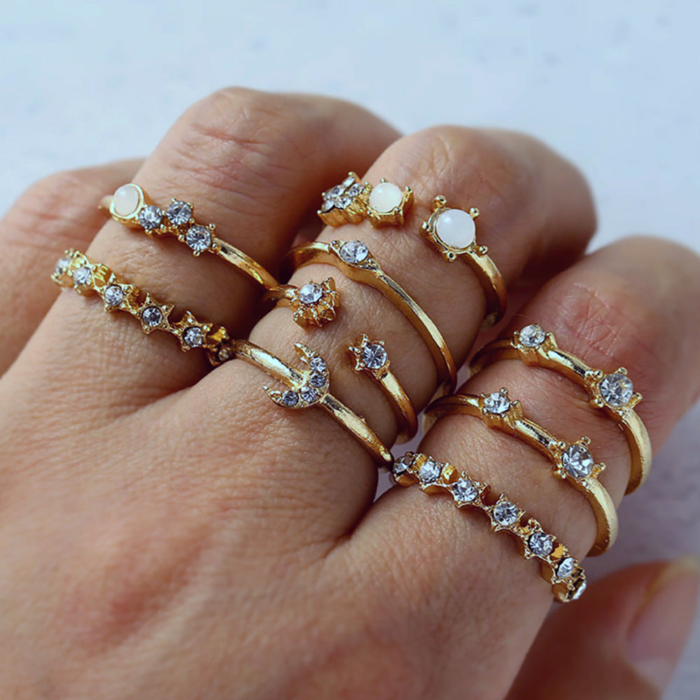 Star Moon Love Leaf Set Female Light Luxury High-grade Rings - HS1316-10 / One Size MegaBDM