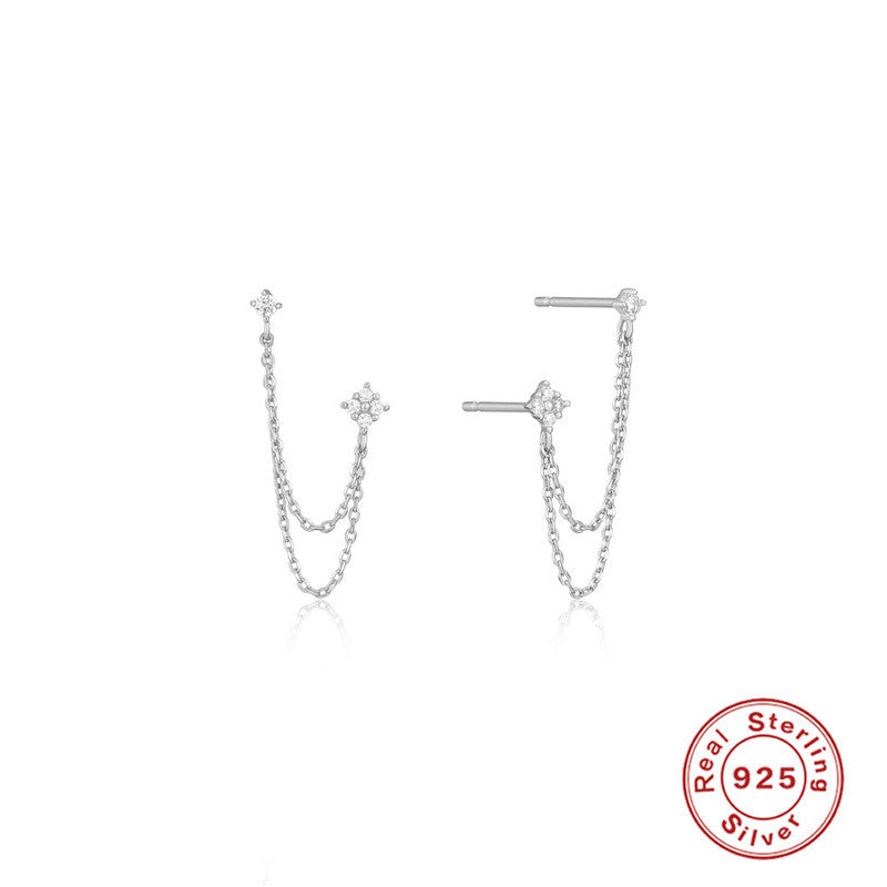 Sterling Sier Chain One-piece Diamond Tassel Elegant Rings - Platinum-Chain Tassel Diamond / 925 Silver MegaBDM