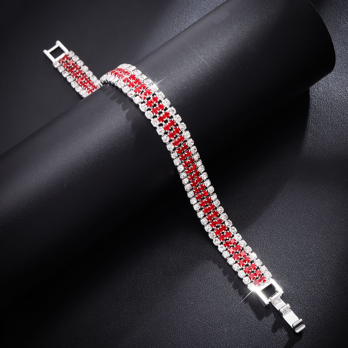 Women's Luxury Roman Crystal Gold Simple Full Diamond Bracelets - Silver Red Diamond MegaBDM