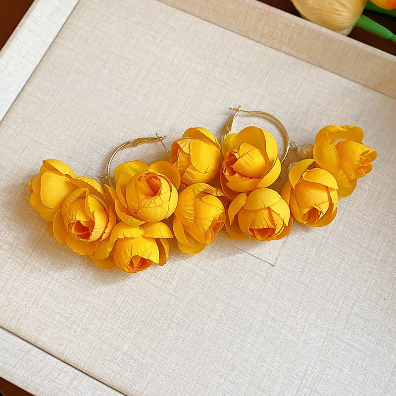 Dopamine Vacation Style Sier Needle Bead Flower Delicate Indie Earrings - 34# Silver Needle-Yellow MegaBDM