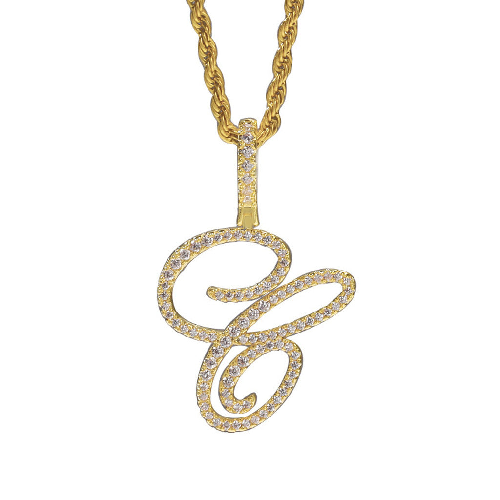 Body Grass English Letter Gold Inlaid Pendants - C (Gold) 60cm Hemp Flowers Chain MegaBDM