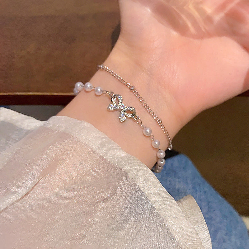 Wind Pearl Retro Minority Temperament Beaded High Sense Bracelet - S598 Silver# Bow Pearl Bracelet MegaBDM