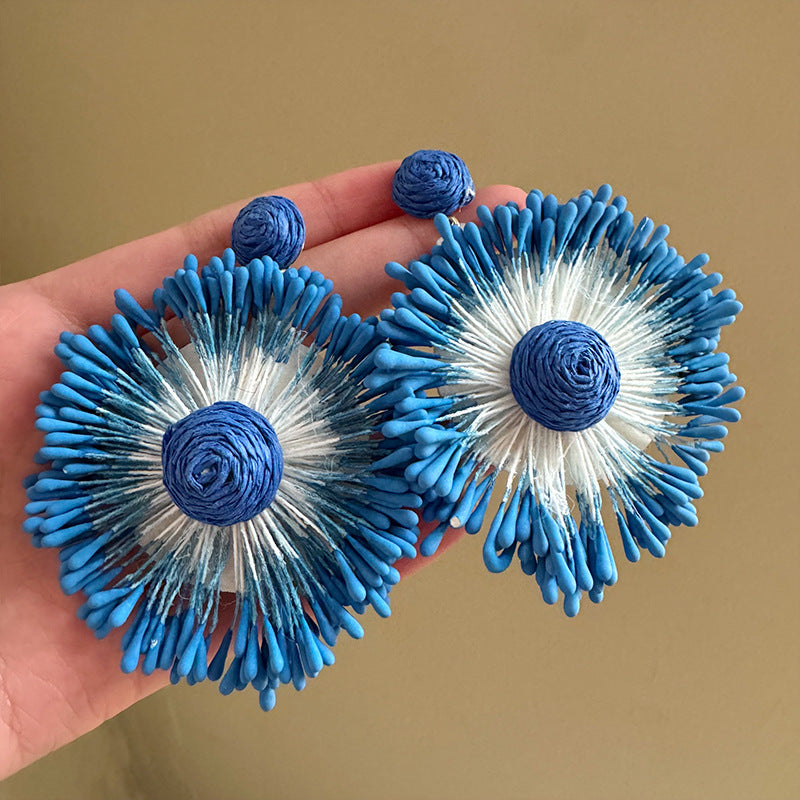 Exaggerated Handmade Raffia Sunflower Unique Travel Earrings - Exaggerated Handmade Raffia SUNFLOWER Earrings 3 MegaBDM