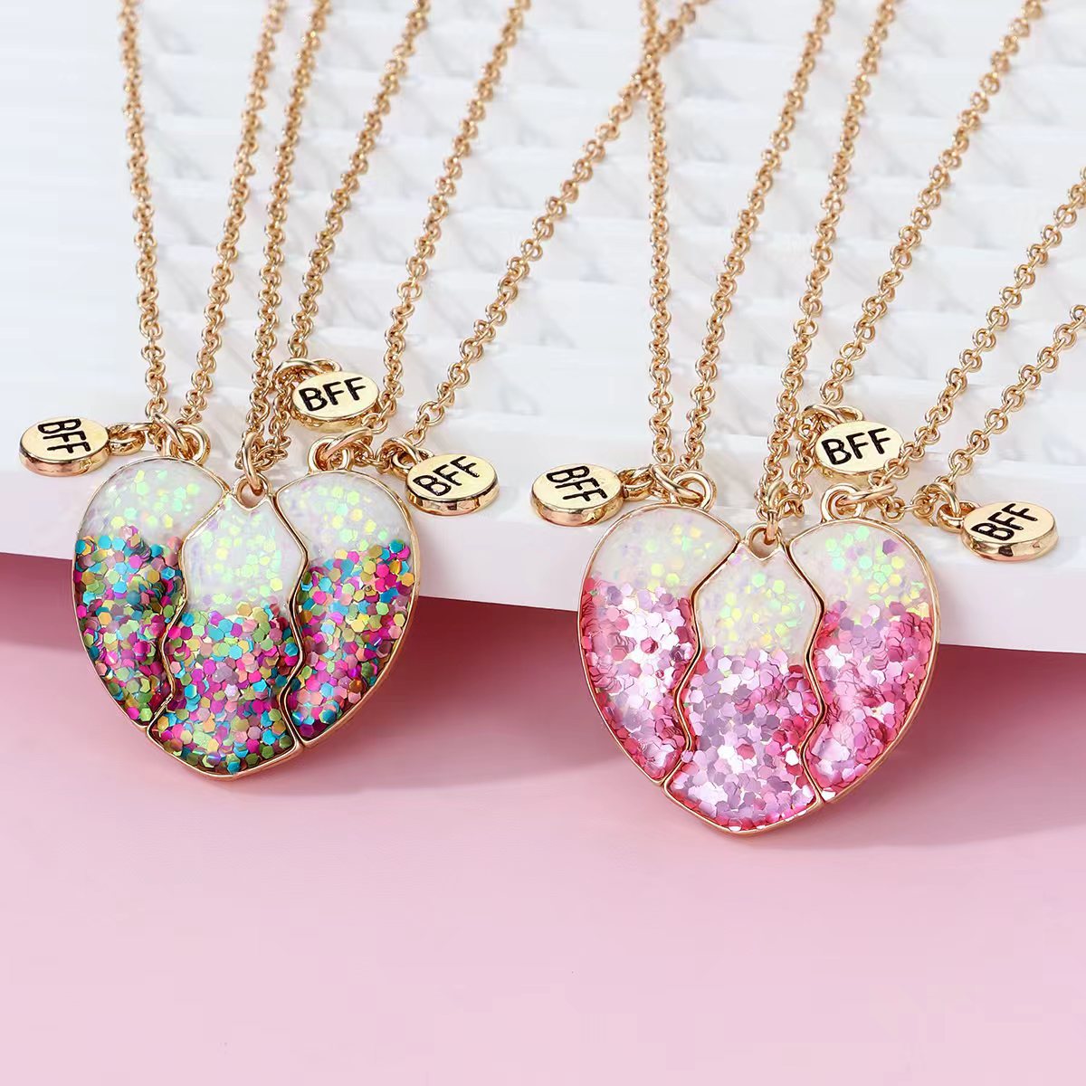 Children's Powder Drip Good Friends Suit Magnet Three People Girlfriends Birthday Necklaces MegaBDM
