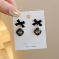 Women's Korean Style Metal Alloy Pearl High-grade Long Stall Light Stud Earrings - 80# Black Bow Gray Gem MegaBDM