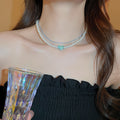 Women's Bow Tie Pearl Elegant High-grade Clavicle Chain Necklaces - 51# Necklace-Blue-White MegaBDM
