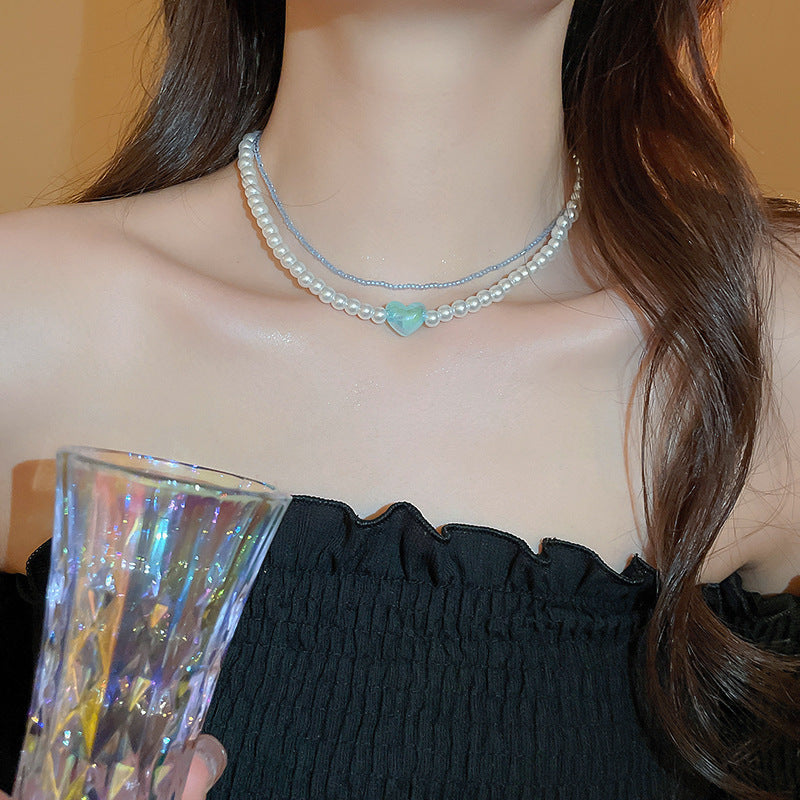 Women's Bow Tie Pearl Elegant High-grade Clavicle Chain Necklaces - 51# Necklace-Blue-White MegaBDM