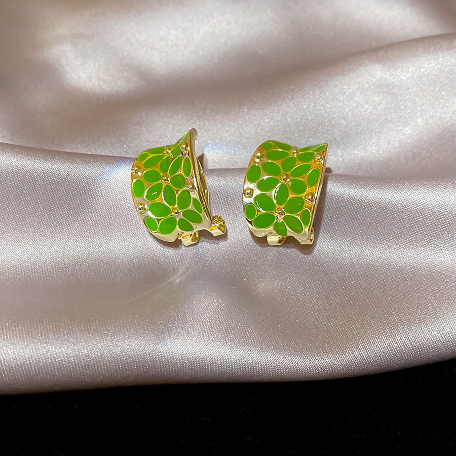 Women's Flower Shell Tassel Light Luxury High-grade Earrings - 36# Silver Needle-Golden-Green Flowers MegaBDM