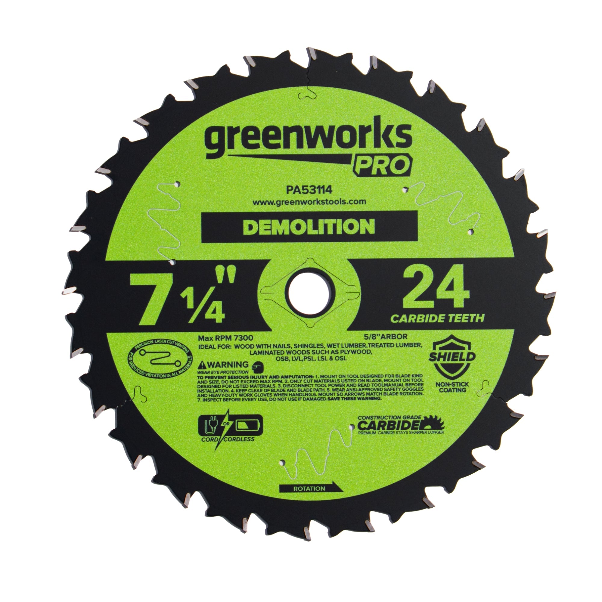 Pro 24-Tooth 7-1/4" Demolition Circular Saw Blade with Construction-Grade Carbide Teeth MegaBDM