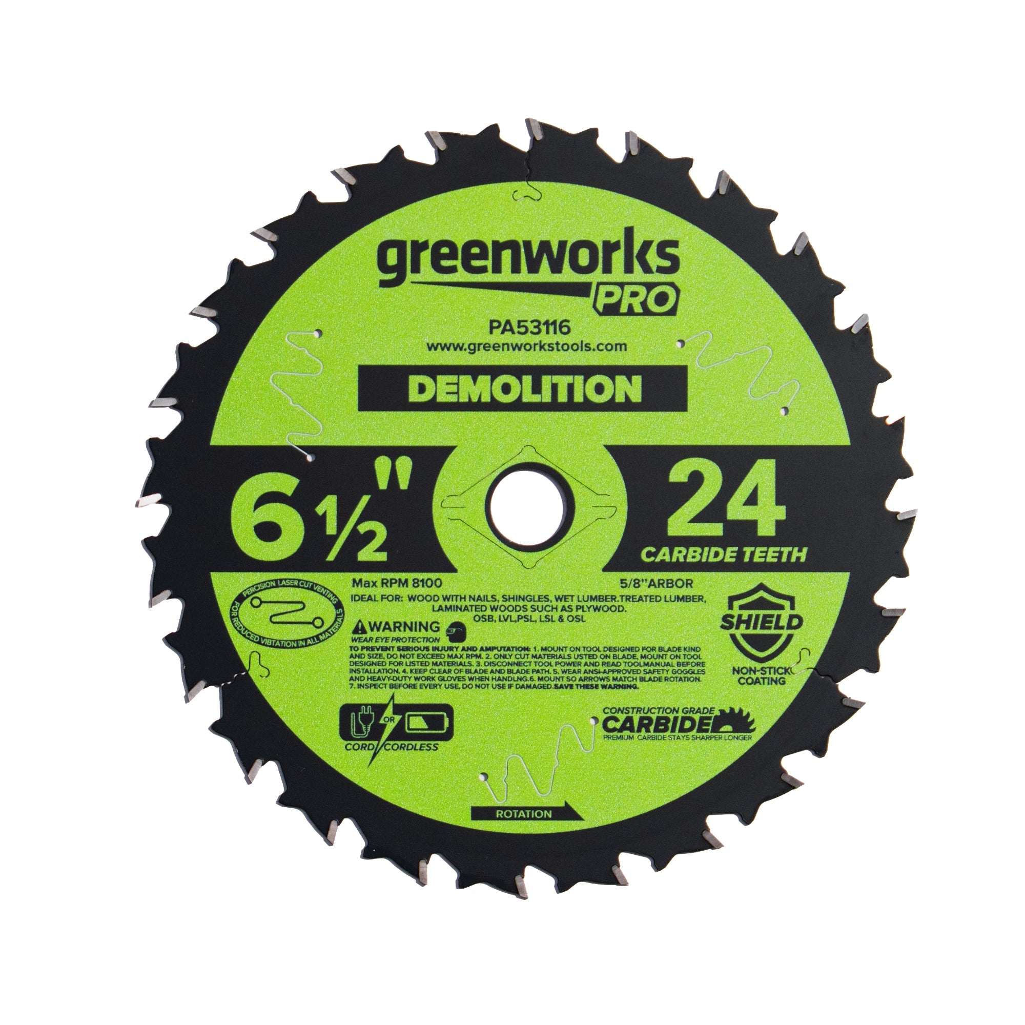 Pro 24-Tooth 6-1/2" Demolition Circular Saw Blade with Construction-Grade Carbide Teeth MegaBDM