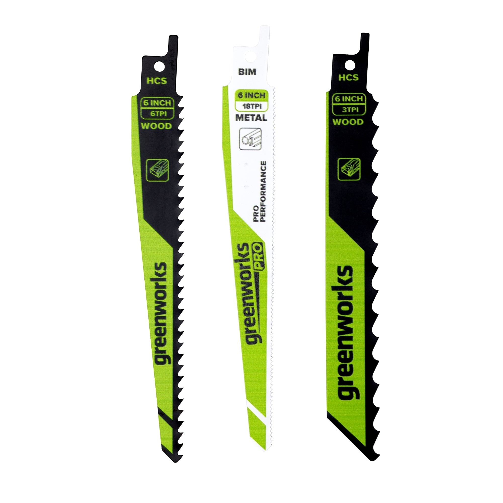 3-Piece 6" Reciprocating Saw Blade Set, with 3 TPI and 6 TPI Wood Blades and 10 TPI Pro-Grade Metal Blade MegaBDM