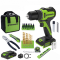 24V PowerAll 3/8" 280 in-lb Drill and 60 Piece Hand Tool/Accessories Project Kit, with 2.0 Ah USB-C Battery, 30W USB-C Charger Block, Carrying Bag MegaBDM