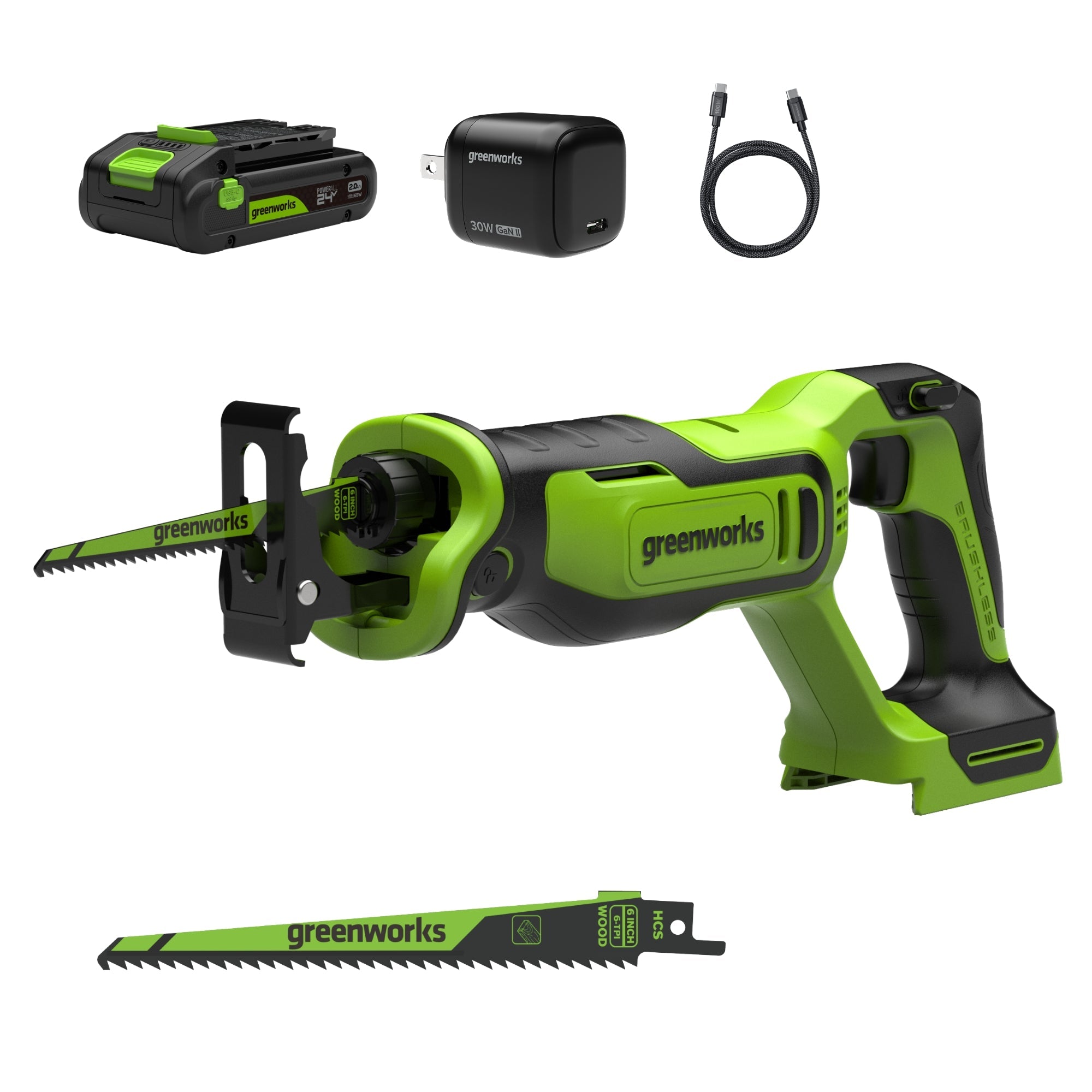 24V PowerAll 1-1/4" Reciprocating Saw with Blade, 2.0 Ah USB-C Battery and 30W USB-C Fast Charger,3,200 SPM MegaBDM