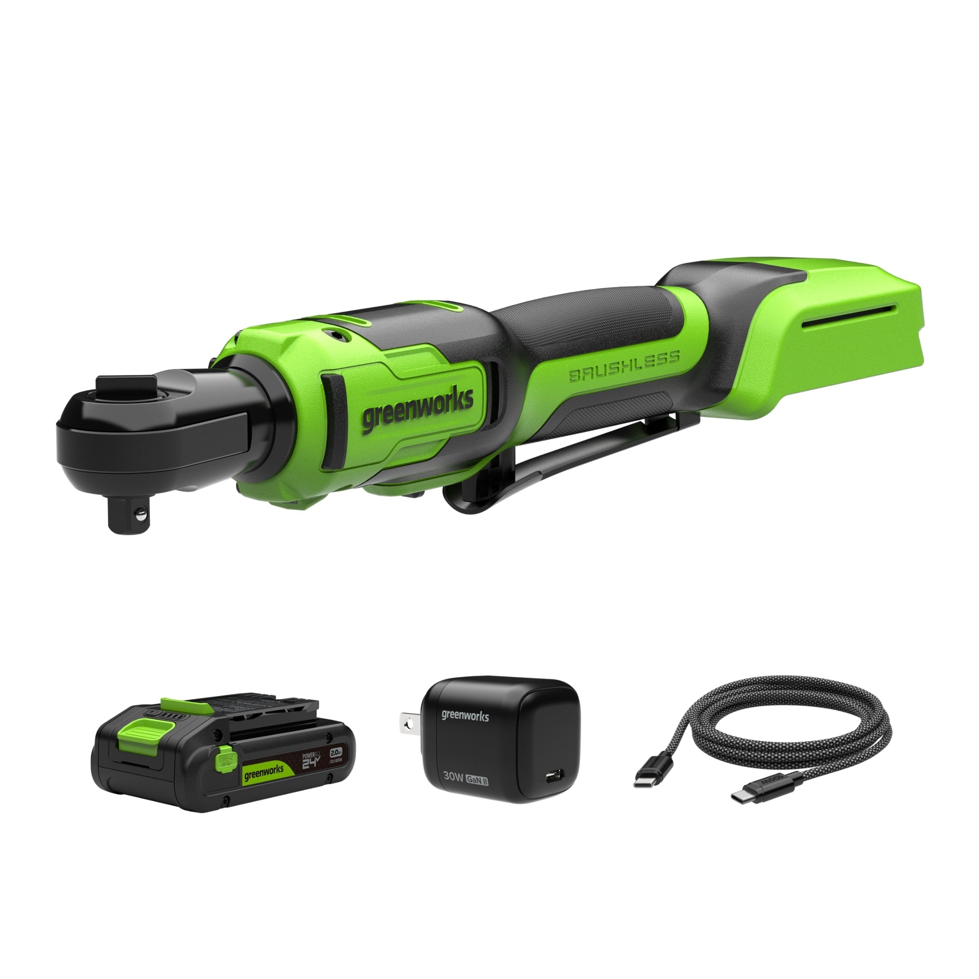 24V PowerAll 60 ft-lb 3/8" Ratchet Wrench, with 2.0 Ah Battery, 30W Charger, and 3' Cable MegaBDM
