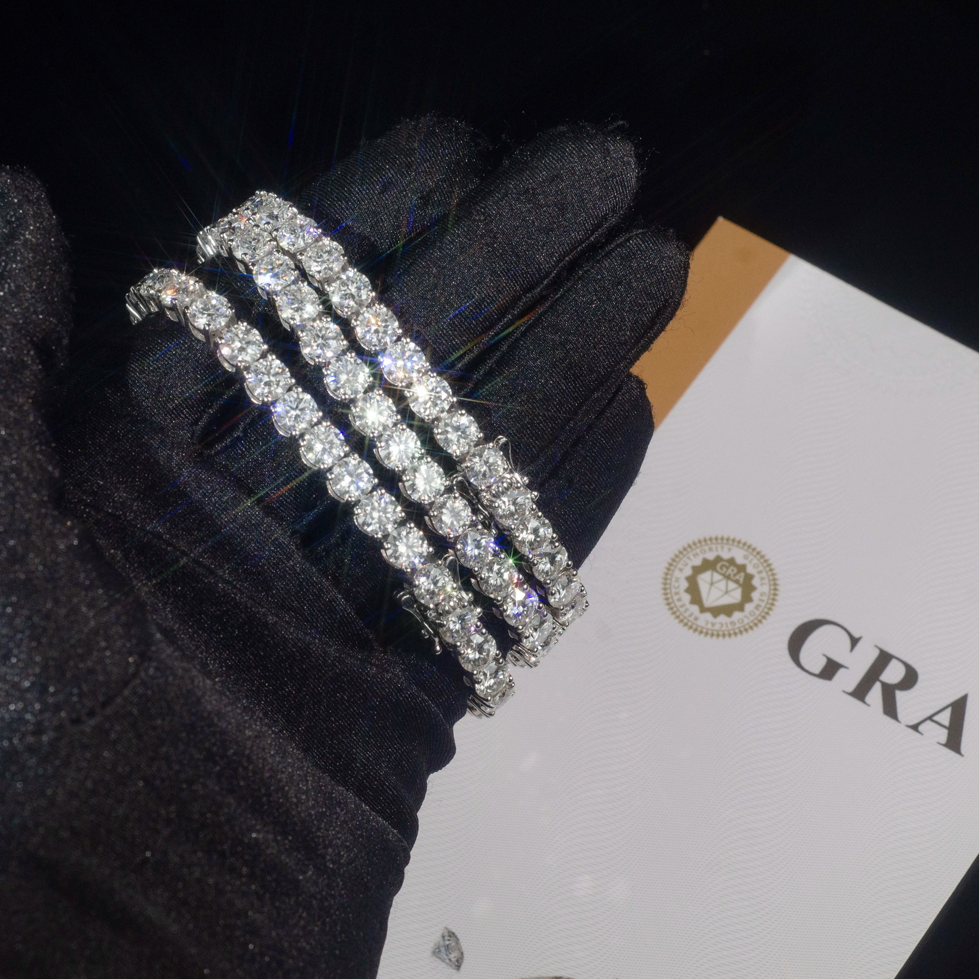 3MM Vvs Moissanite Tennis Chain Bracelet Iced Out Round Brilliant Cut Moissanite 925 Silver Fine Bracelet Jewelry