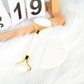 2025 Gua Sha Set:Gold Frame White Jade Stone Face Jade Roller & Heart Shape Gua Sha Wellness Spa Products for Skin Benefits