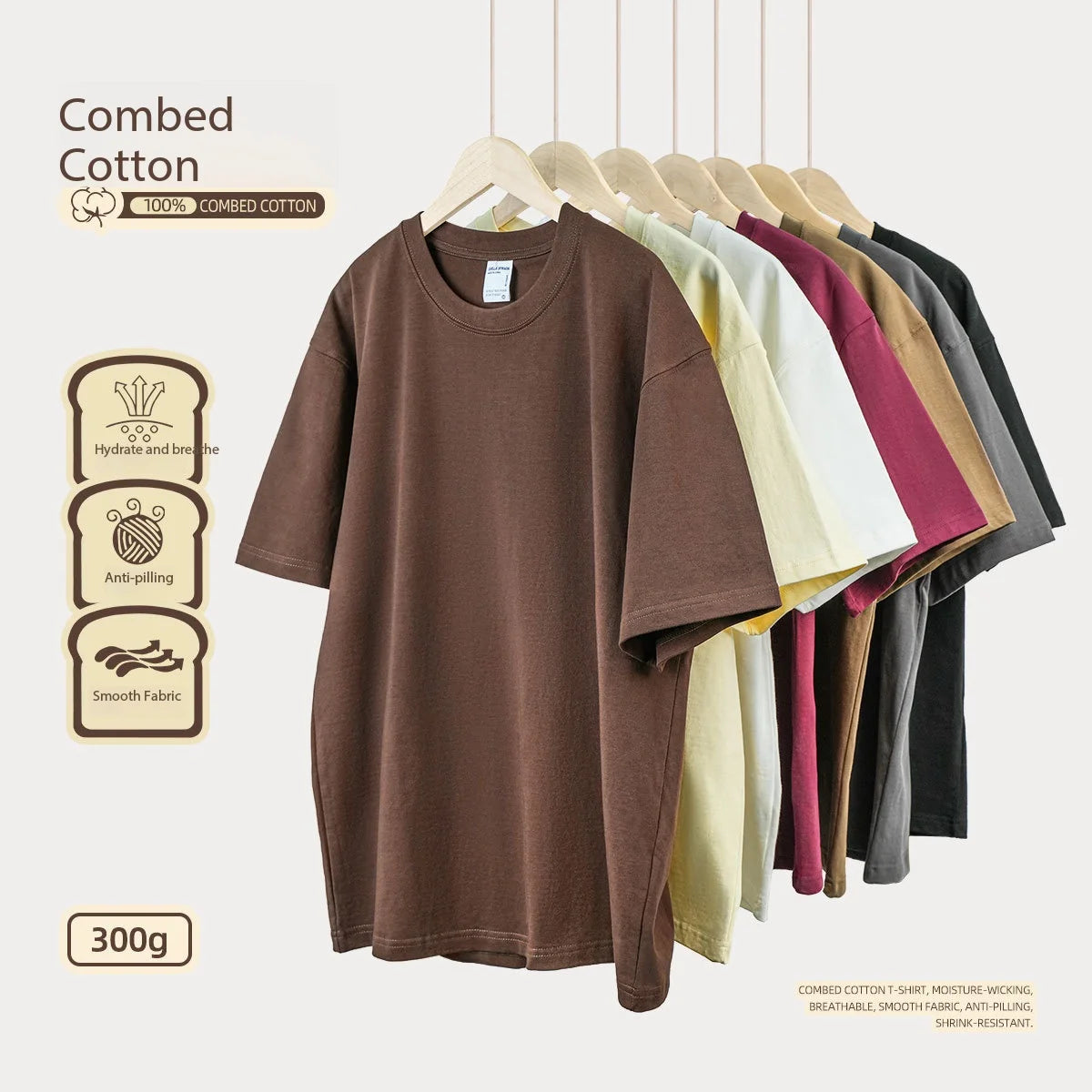 Bangladesh China Factory Price 300g 96% Combed Cotton Heavyweight T Shirt Unisex Loose Fit Drop Shoulder Crew Neck T-Shirt MegaBDM
