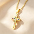 QIKU Gold Plated Personalised Cubic Zirconia Christian Cross Pendant Aesthetic Popular Necklace Jewelry for Men Daily Occasion