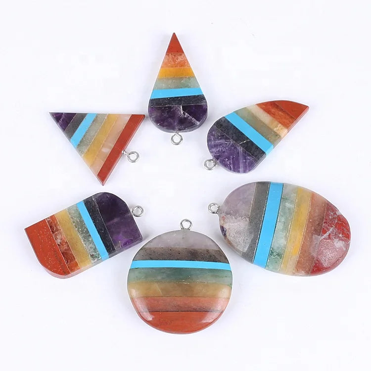 Natural Reiki Spiritual Gemstone Pendant 7 Chakra Healing Crystal Stone Necklace Pendant