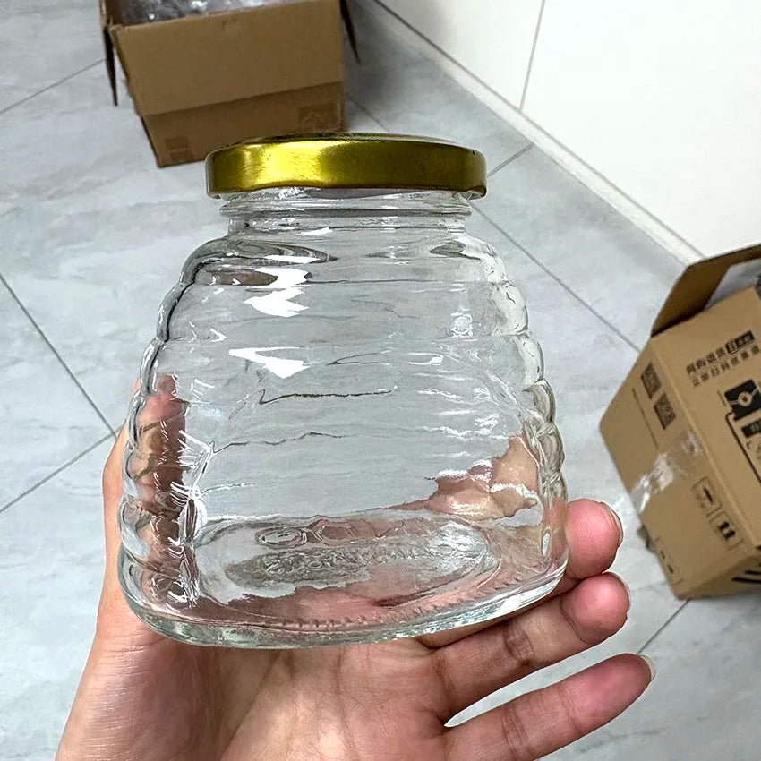 High Selling Wholesale Clear Striped Glass Bottle Factory Price with Metal Cap for Honey Storage MegaBDM