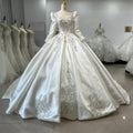 Jancember XS094 Muslim Satin Crystal Long Sleeve Ball Gown Wedding Dresses