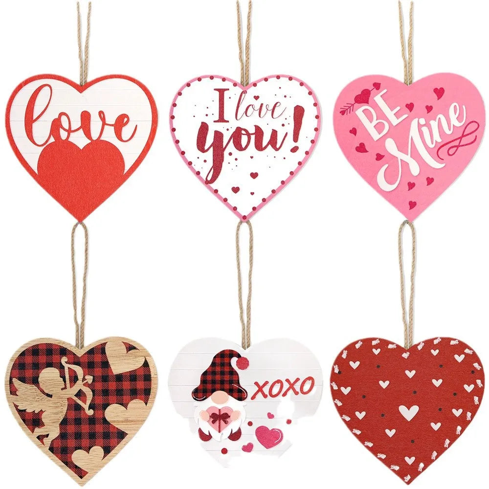 Hot Selling Valentine's Day Cupid Heart Pendant New Security Wooden Love Decoration for Wedding Festivals Atmosphere Enhancement