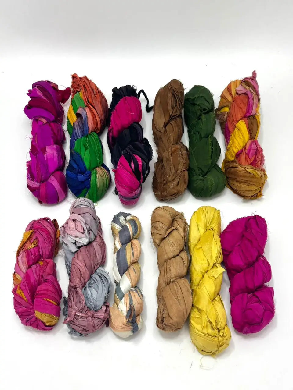 Recycled Sari Silk Ribbon Yarn Soft Colorful Handmade Textile Yarn for Knitting Crochet Weaving Craft and DIY Projects MegaBDM
