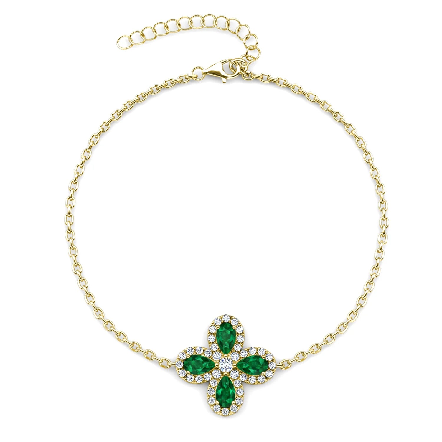 Hot Selling Sterling Silver 925 Pear Cut Zambian Gemstone Green Emerald Flower Bracelet Jewelry for Women Destiny Jewellery