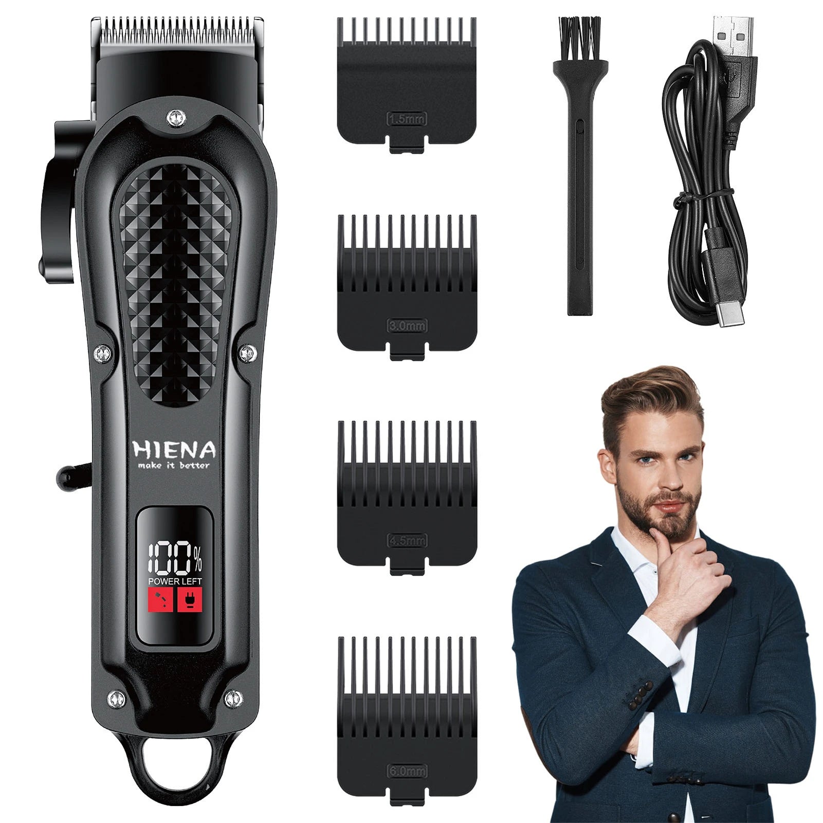 HYN-212 Electric Hair Clipper UBS 5V1A Rechargeable Cordless Beard Trimmer Men Powerful Electric Hair Clipper Trimming Tool