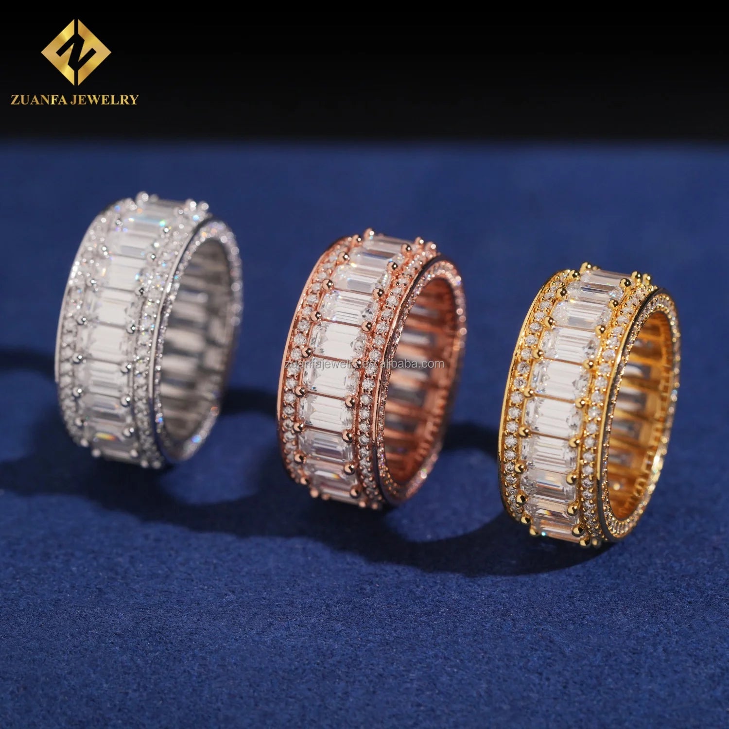 Unique Design New Arrivals 925 Solid Silver Boutique Jewelry Unisex Fully D VVS1 3*5mm Emerald Moissanite Eternity Band Ring