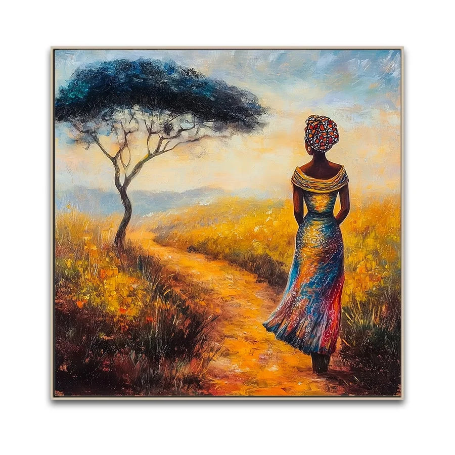 Wholesale Modern Oil Paintings African Woman Beautiful Backside Hand-painted Brush Flowers Canvas Art Prints for Hotel Projects MegaBDM