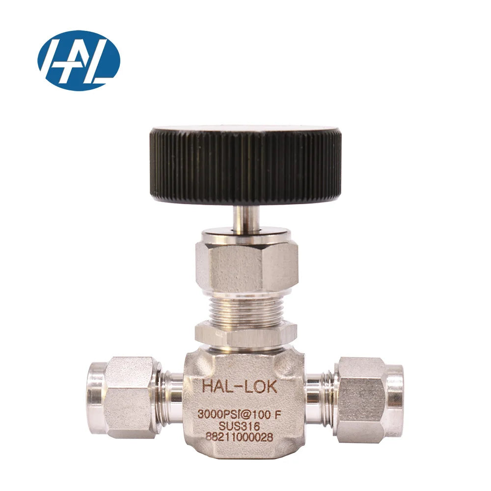 Stainless Steel Double Ferrules Manual Needle Valve Gas-Regulating Stem HAL-LOK Type Integral Bonnet 2-Way 1/4 Port Size FMZF-4