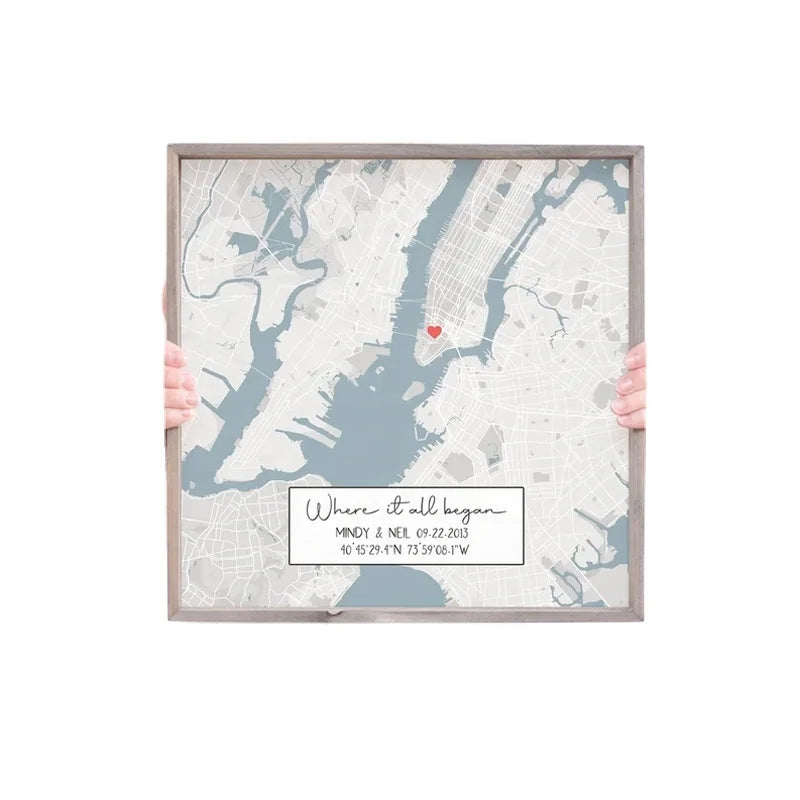 Handmade Luxury Wooden Picture Painting Shadow Frame Custom Desktop Wall Mountable New House Map for Housewarming Closing Gift