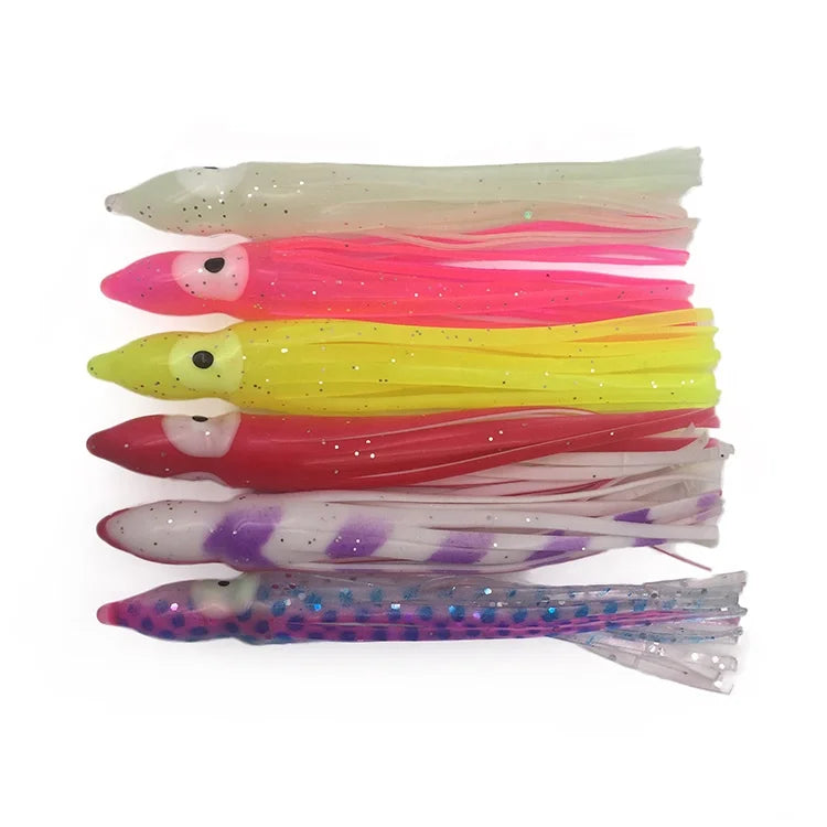Customized Soft Plastic Squid Skirts Lures 4cm to 14cm Luminous Artificial Soft Bait for Saltwater Fish
